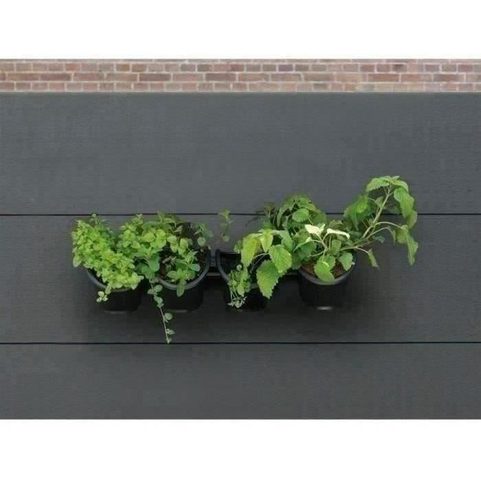 Fioriera da parete - Kit da parete composto da supporto a muro e 4 vasi (1 L) - Nero - Dim H 15 x L 60 cm - NATURA