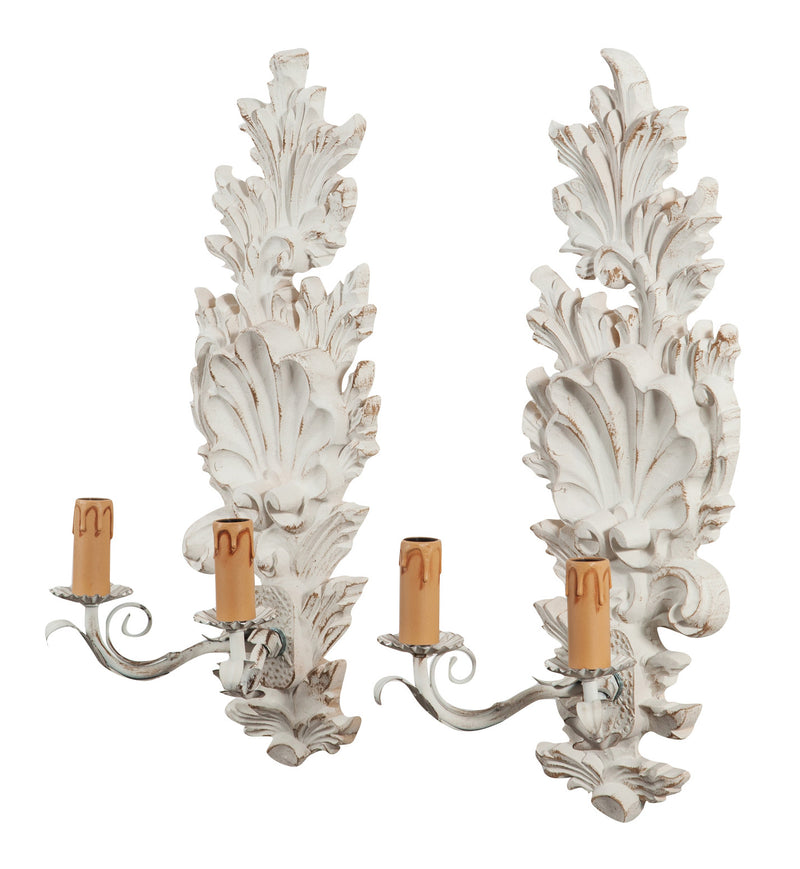 Biscottini Coppia di Lampade Applique Shabby in legno e ferro finitura bianco anticato Made In Italy