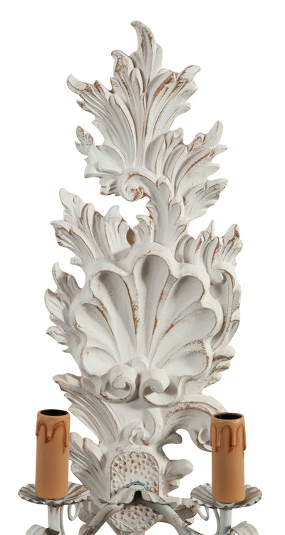 Biscottini Coppia di Lampade Applique Shabby in legno e ferro finitura bianco anticato Made In Italy