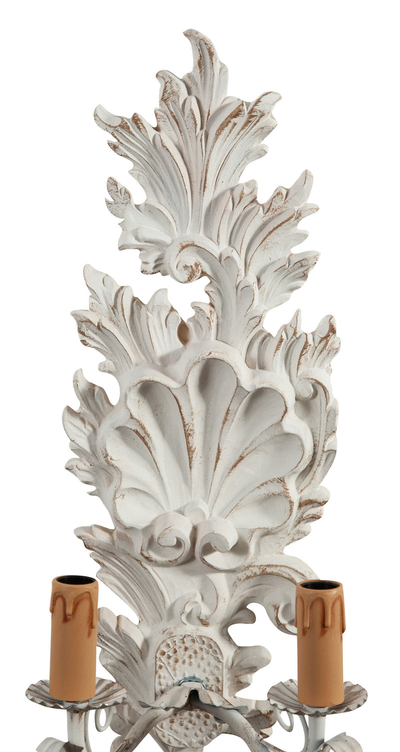 Biscottini Coppia di Lampade Applique Shabby in legno e ferro finitura bianco anticato Made In Italy