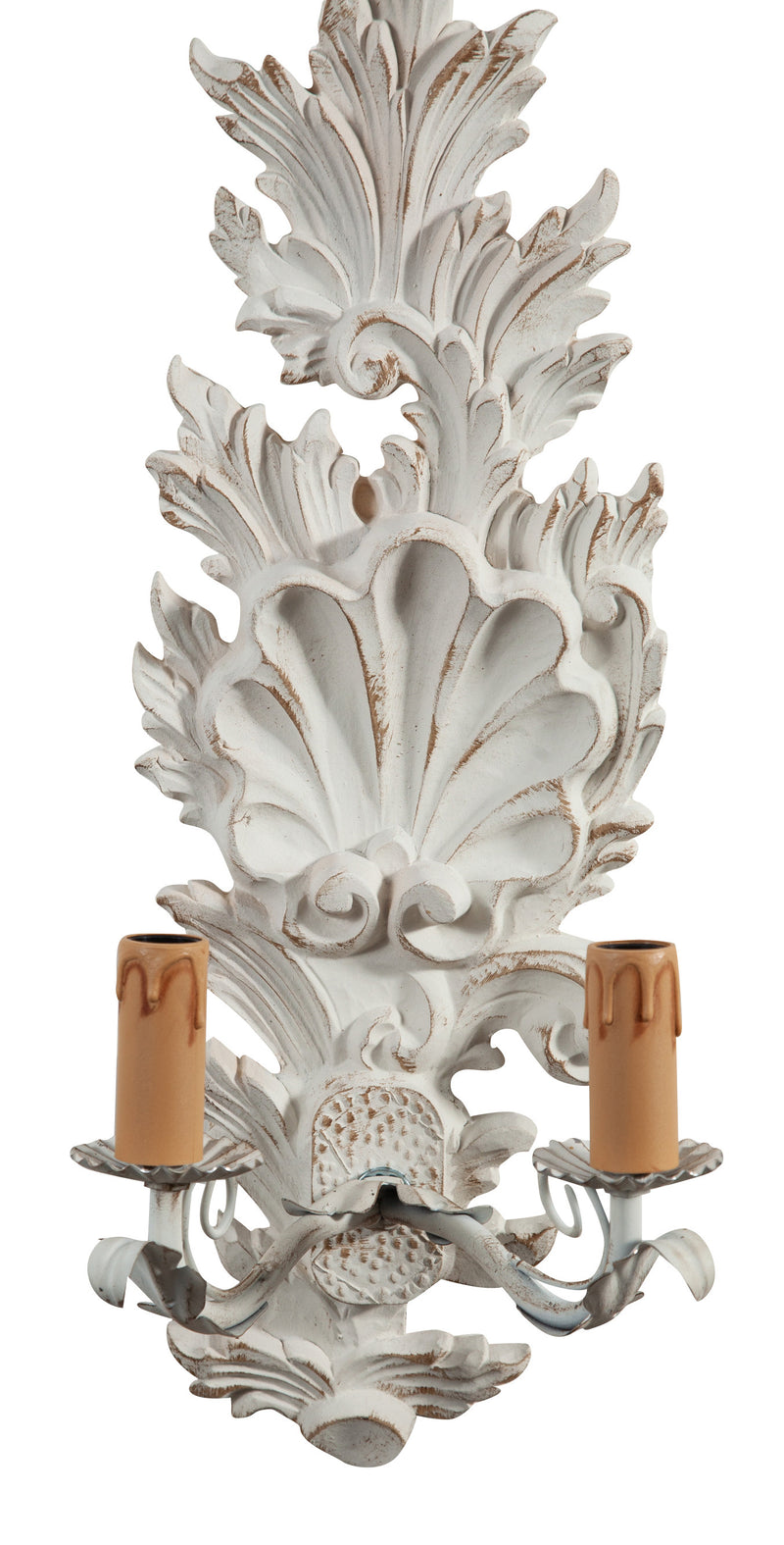 Biscottini Coppia di Lampade Applique Shabby in legno e ferro finitura bianco anticato Made In Italy