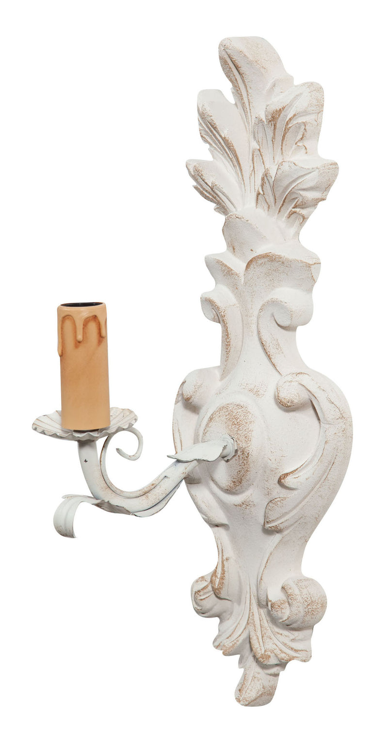 Biscottini Lampada Applique Shabby in legno e ferro finitura bianco anticato Made In Italy