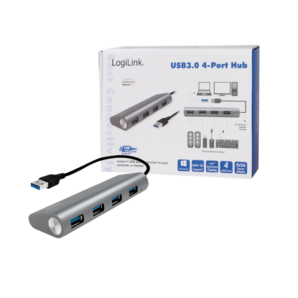 Hub USB 3.2 SuperSpeed 4 porte Alluminio Silver