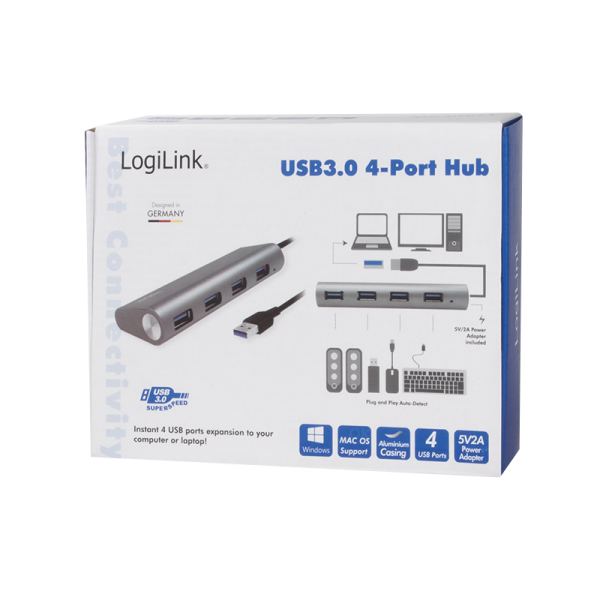 Hub USB 3.2 SuperSpeed 4 porte Alluminio Silver
