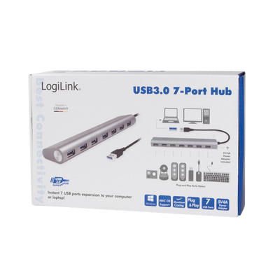 Hub USB 3.2 SuperSpeed 7 porte Alluminio Silver