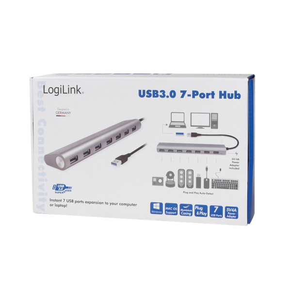Hub USB 3.2 SuperSpeed 7 porte Alluminio Silver