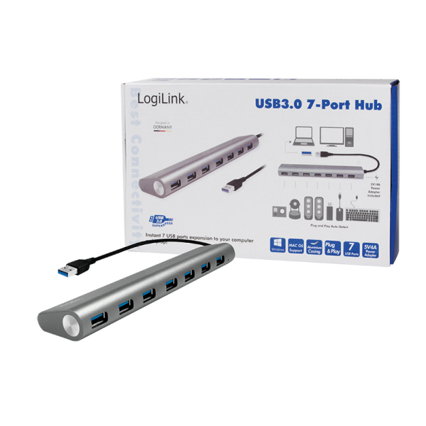 Hub USB 3.2 SuperSpeed 7 porte Alluminio Silver