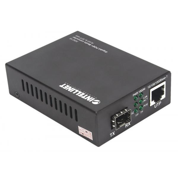 Convertitore multimediale Intellinet Gigabit PoE+, 1 porta RJ45 1000Base-T a 1 porta SFP, iniettore PoE+ - Convertitore multimediale - 1GbE - 10Base-T, 100Base-TX, 1000Base-T - RJ-45 / SFP (mini-GBIC