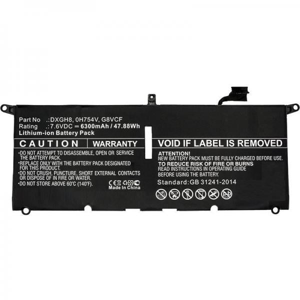 CoreParts MBXDE-BA0082 ricambio per laptop Batteria (Laptop Battery for Dell - 47.88Wh Li-Pol 7.6V 6300mAh - Black 48Wh Li-Pol 7.6V 6300mAh Black, XPS 13 2018, XPS 13 9370, XPS 13 9370 FHD - Warranty