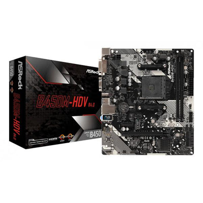 ASROCK MB AMD B450, B450M-HDV R4.0 2DDR4 PCI-E X16 M2 DVI/HDMI MATX