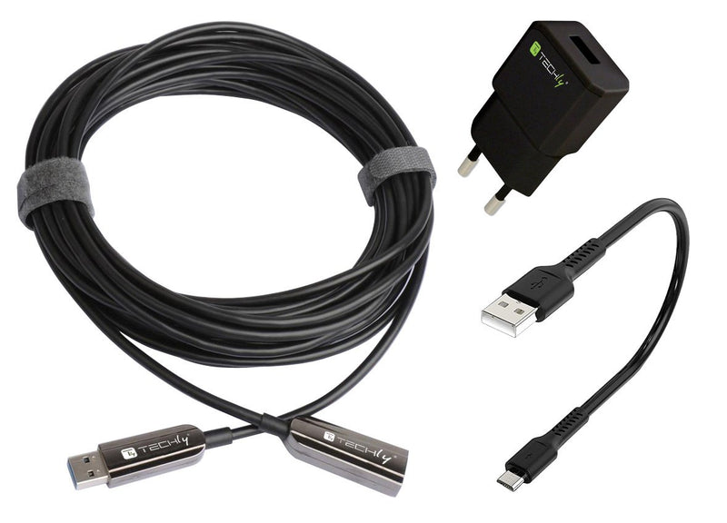 Cavo Ottico Attivo USB 3.2 SuperSpeed Active Optical Cable USB A M/F 10m Nero