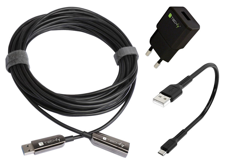 Cavo Ottico Attivo USB 3.2 SuperSpeed Active Optical Cable USB A M/F 20m Nero