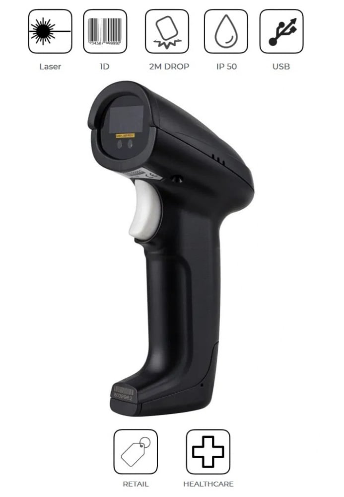 Lettore Codici a Barre USB Laser Barcode Reader 1D IP50