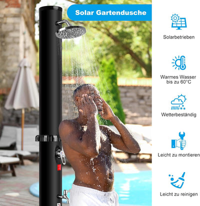 Doccia Solare da Giardino 40 Litri, Doccia Esterno con Soffione a Pioggia Regolabile a 360° e Rubinetto, Temperatura Mass