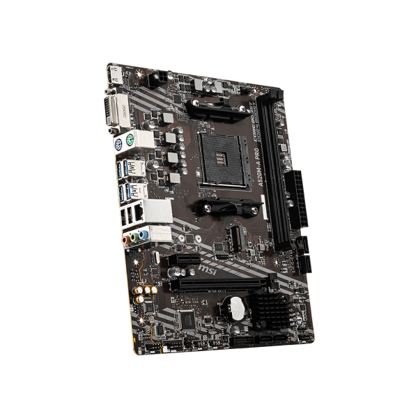 MSI A520M-A PRO è una scheda madre AMD AM4 per prestazioni eccezionali. Supporta processori Ryzen, fino a 64GB di RAM DDR4 e offre connettività avanzata per un sistema potente