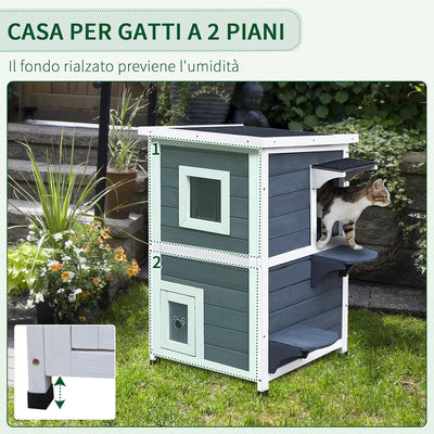 Cuccia per Gatti in Legno Impermeabile su 2 Piani, con Tetto Apribile, 51cm x 51cm x 81.3cm