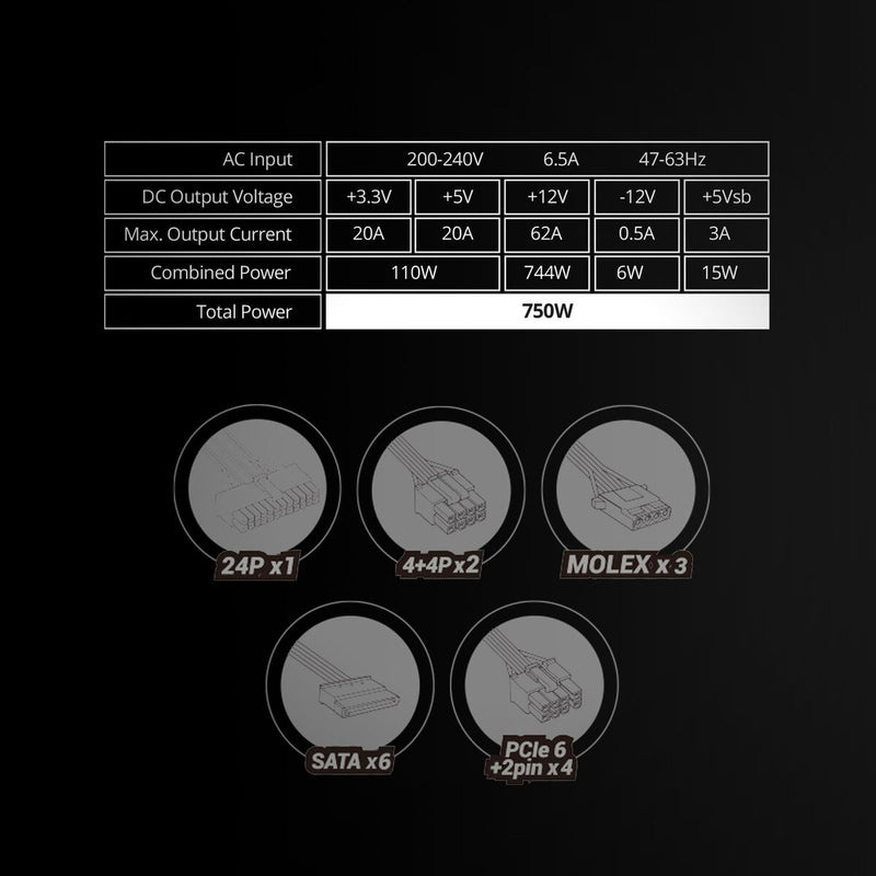 Fonte di Alimentazione Mars Gaming MPZE750SIM ATX 750 W 80 Plus Silver