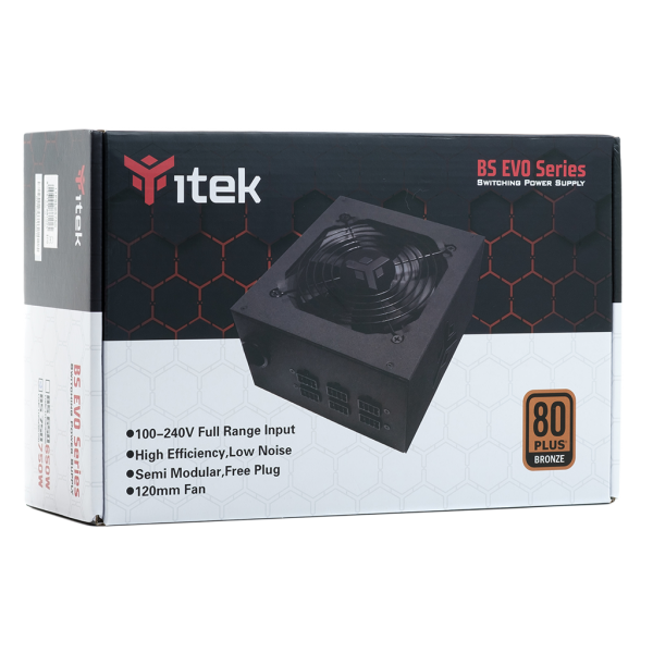 ITEK BS750 EVO ALIMENTATORE ATX 750W 80PLUS BRONZE PFC ATTIVO VENTOLA HDB 12CM SEMI MODULARE BLACK
