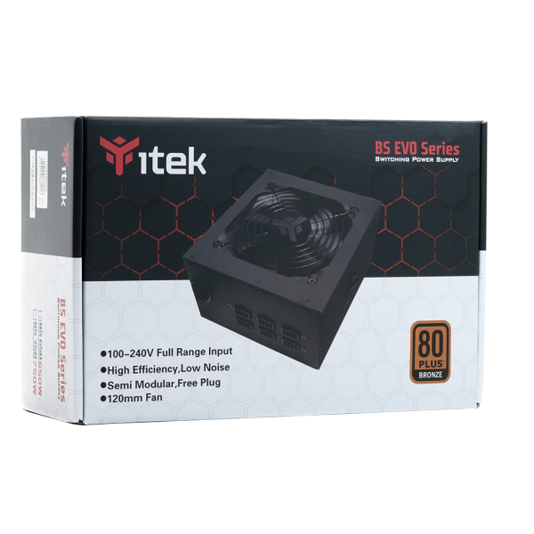 ITEK BS650 EVO ALIMENTATORE ATX 650W 80PLUS BRONZE PFC ATTIVO VENTOLA HDB 12CM SEMI MODULARE BLACK