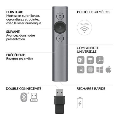LOGITECH SPOTLIGHT Puntatore PRESENTER Grigio