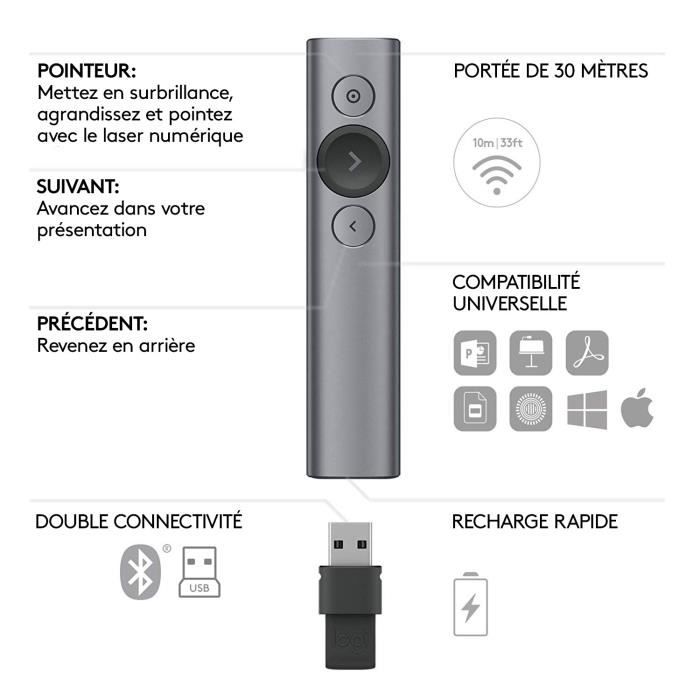 LOGITECH SPOTLIGHT Puntatore PRESENTER Grigio
