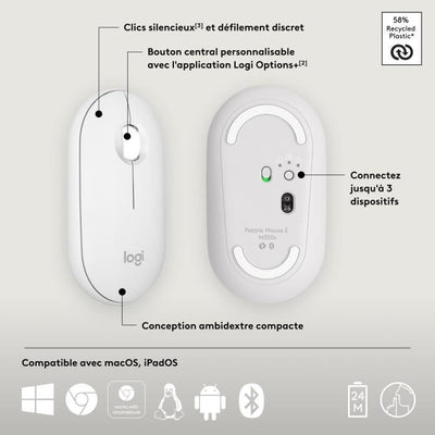 LOGITECH - Mouse senza fili - Pebble Mouse 2 M350s - Bianco - (910-007013)