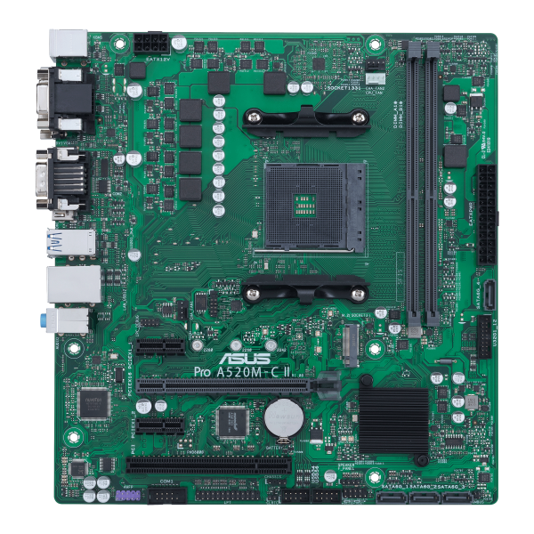 ASUS Pro A520M-C II/CSM - scheda madre - micro ATX - Socket AM4 - chipset AMD A520 - USB 3.2 Gen 1 - Gigabit LAN - grafica integrata (CPU richiesta)