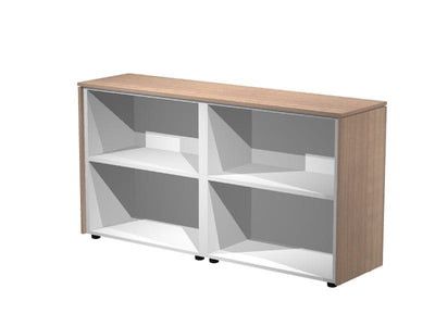 Coppia di mobili bassi da ufficio a giorno con piani regolabili interni cm. 162,8x43x81,4h