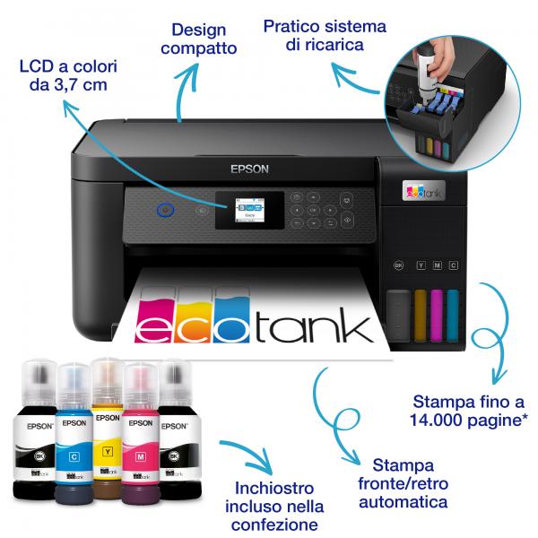 Stampante Multifunzione Epson EcoTank ET-2850 - Ink-jet A4 - Serbatoi Flaconi Alta Capacita&