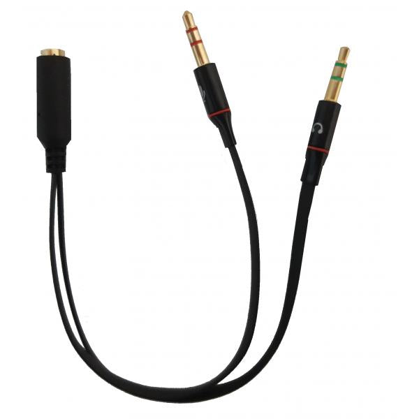 Cavo Sdoppiatore audio per cuffie e microfono su smartphone - connettori 1 femmina 3,5mm / 2 maschio 3,5mm