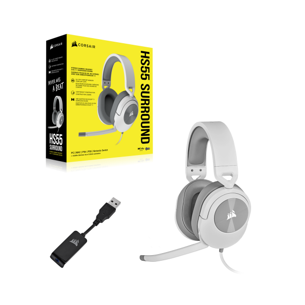 Corsair HS55 SURROUND Auricolare Cablato Portatile Gaming Bianco (CORSAIR HS55 7.1 GAMING HEADSET WHITE)