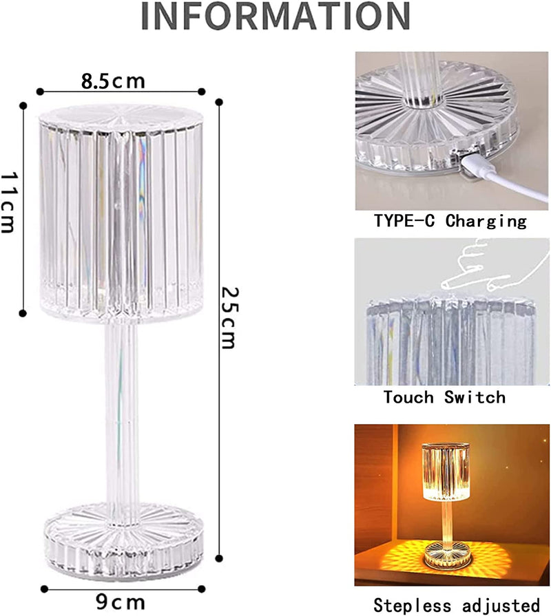 Lampada Tavolo Touch Senza Fili Effetto Cristallo Acrilico Abatjour