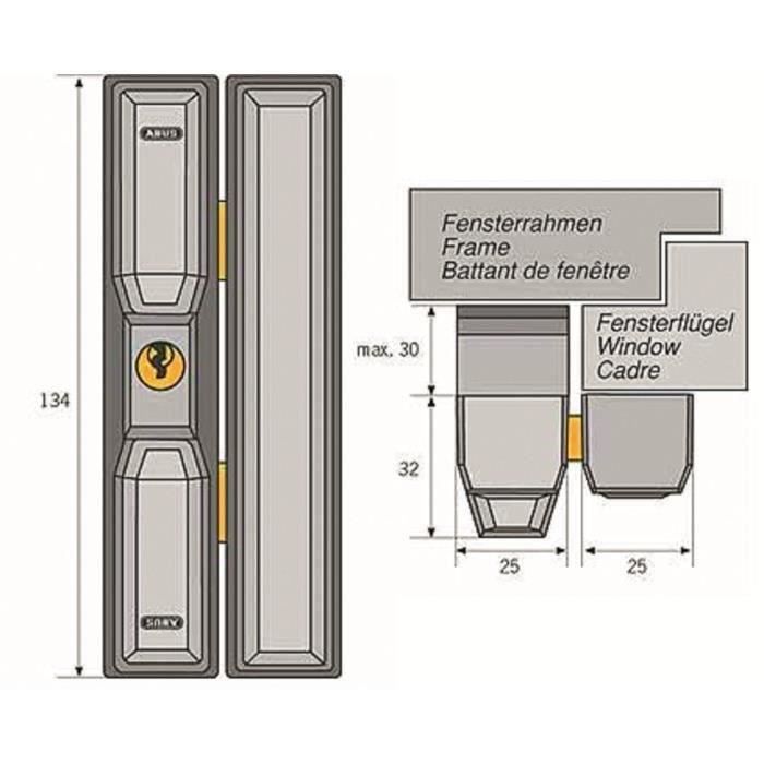 Serratura - ABUS - FTS3002 S KA AL0125 - Sicurezza per finestre in alluminio, legno, plastica - Chiave richiesta solo per l&