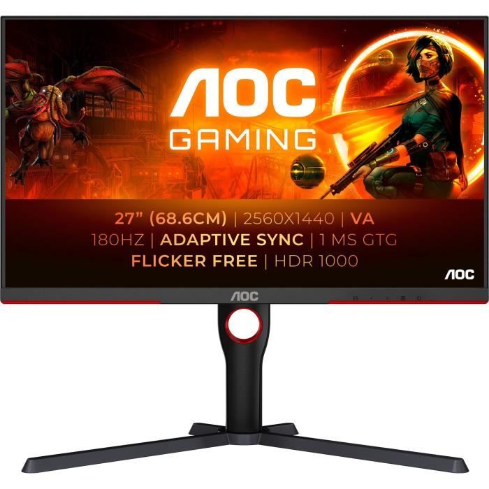 Schermo PC - AOC - Q27G3XMN - 27 QHD - MiniLED - 180Hz - 1ms - Altezza regolabile - 2 HDMI 1 DP - Adaptive Sync - Nero