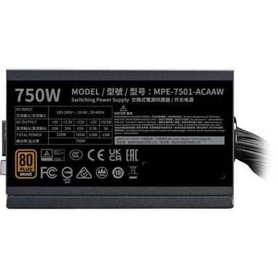 COOLER MASTER MWE Bronze 750W V2 - Alimentazione 750W - 230V (Certificato 80 Plus Bronze 5 anni di garanzia) Cavi piatti neri