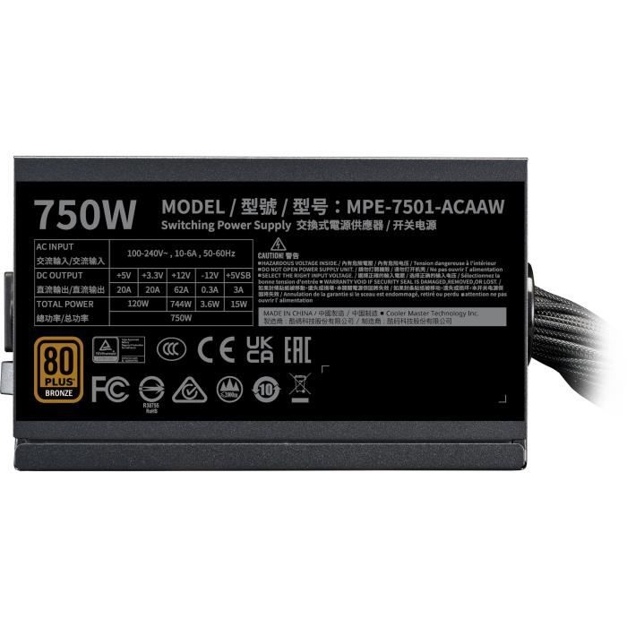 COOLER MASTER MWE Bronze 750W V2 - Alimentazione 750W - 230V (Certificato 80 Plus Bronze 5 anni di garanzia) Cavi piatti neri