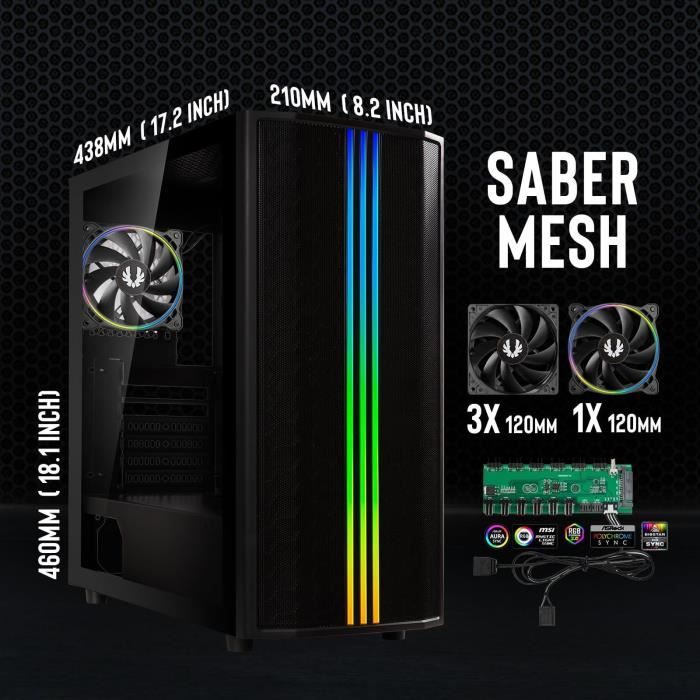 Case per PC senza alimentatore - BITFENIX Sabre Mesh (Nero) - Tower medio - Formato ATX