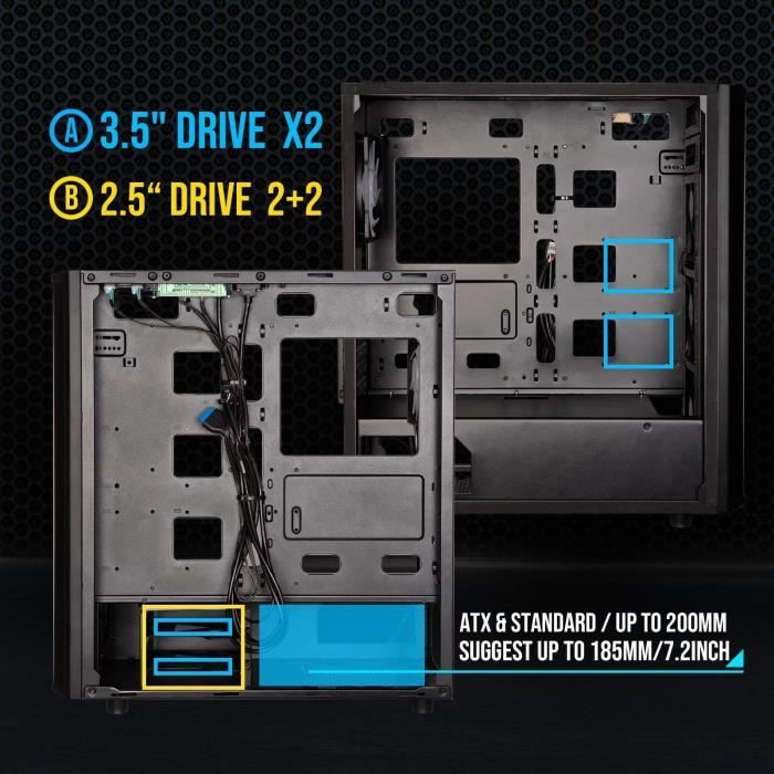 Case per PC senza alimentatore - BITFENIX Sabre Mesh (Nero) - Tower medio - Formato ATX