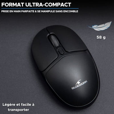Mouse Wireless - BLUESTORK - Office 25 - PC/MAC - Nero - Connessione 2,4 GHz - Batteria a Lunga Durata