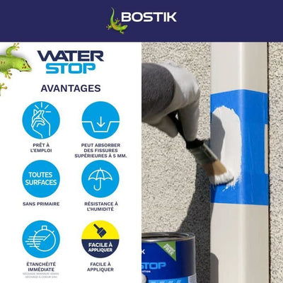 Membrana impermeabilizzante - BOSTIK - Waterstop - Riparazione perdite - Vaso da 1 kg - Grigio