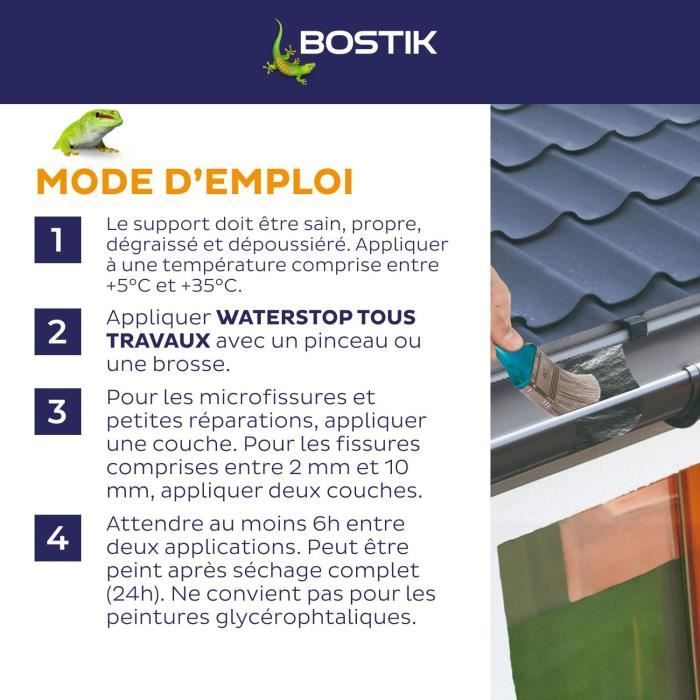 Membrana impermeabilizzante - BOSTIK - Waterstop - Riparazione perdite - Vaso da 1 kg - Grigio