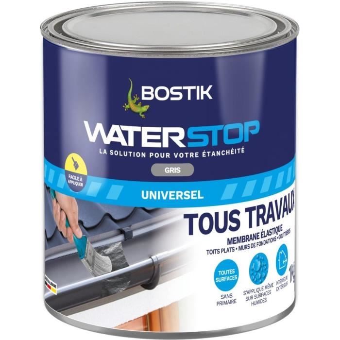 Membrana impermeabilizzante - BOSTIK - Waterstop - Riparazione perdite - Vaso da 1 kg - Grigio