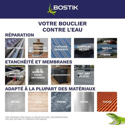 Membrana impermeabilizzante - BOSTIK - Waterstop - Riparazione perdite - Vaso da 1 kg - Grigio