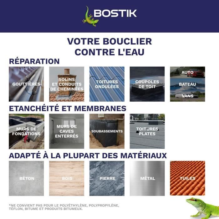 Membrana impermeabilizzante - BOSTIK - Waterstop - Riparazione perdite - Vaso da 1 kg - Grigio