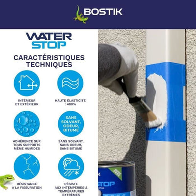 Membrana impermeabilizzante - BOSTIK - Waterstop - Riparazione perdite - Vaso da 1 kg - Grigio