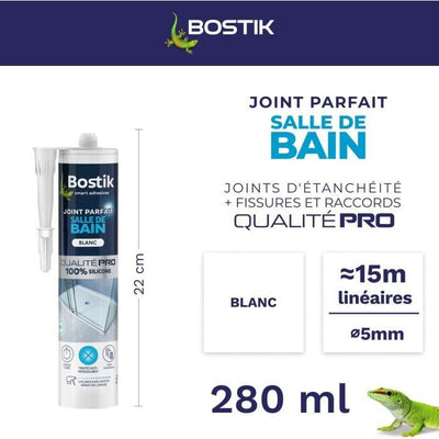 Sigillante per bagno - BOSTIK - Perfect Joint - Impermeabilizzante siliconico - Antimuffa - Bianco - 280 ml