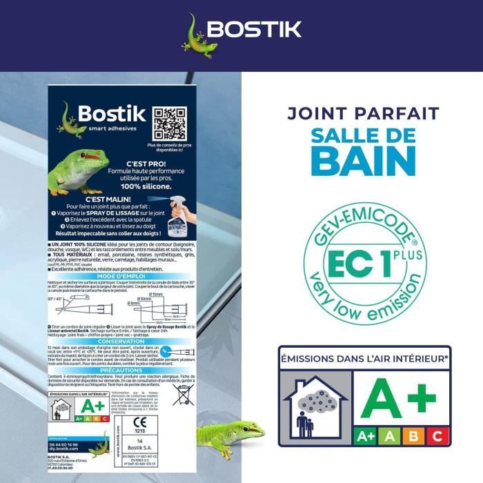 Sigillante per bagno - BOSTIK - Perfect Joint - Impermeabilizzante siliconico - Antimuffa - Bianco - 280 ml