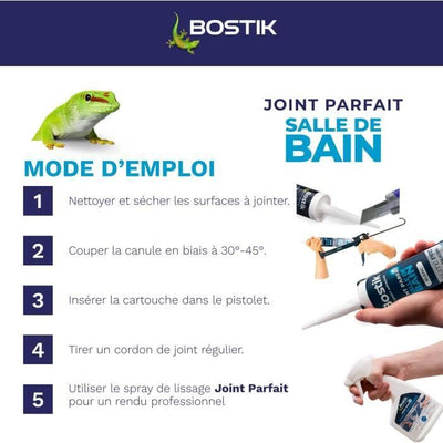 Sigillante per bagno - BOSTIK - Perfect Joint - Impermeabilizzante siliconico - Antimuffa - Bianco - 280 ml