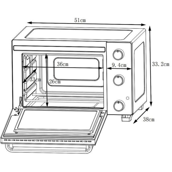 CONTINENTAL EDISON CEMF35B4 - Miniforno elettrico 35L nero - 1500W - Girarrosto, Convezione naturale