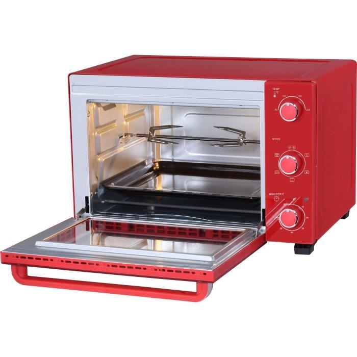 CONTINENTAL EDISON CEMF35R - Miniforno elettrico 35L rosso - 1500W - Girarrosto, Convezione naturale